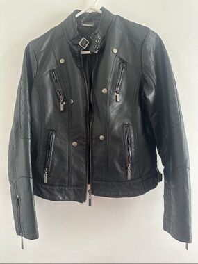 Women's Black Faux Leather Jacket - Classic Biker Style